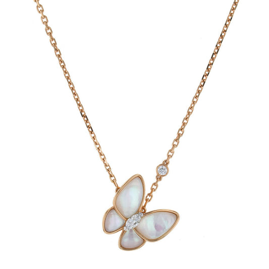 Van Cleef & Arpels Deux Papillons mother of pearl, diamonds and gold necklace