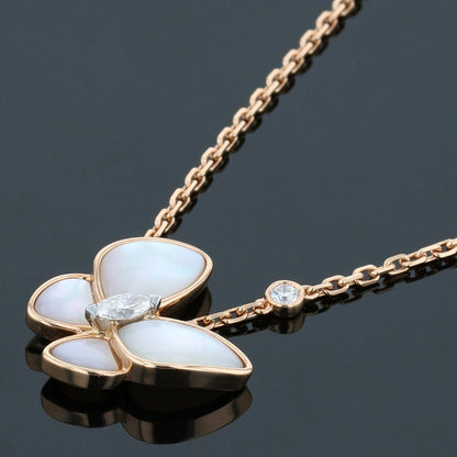 Van Cleef & Arpels Deux Papillons mother of pearl, diamonds and gold necklace