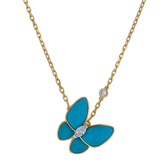 Van Cleef & Arpels Deux Papillons turquoise, diamonds and gold necklace