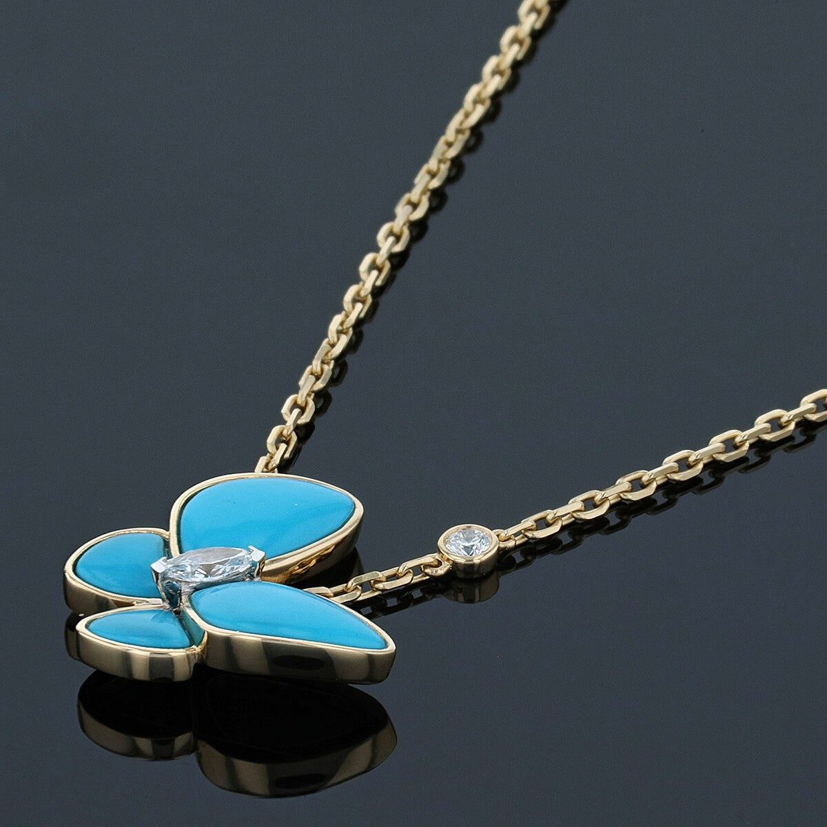 van cleef & arpels deux papillons turquoise, diamonds and gold necklace