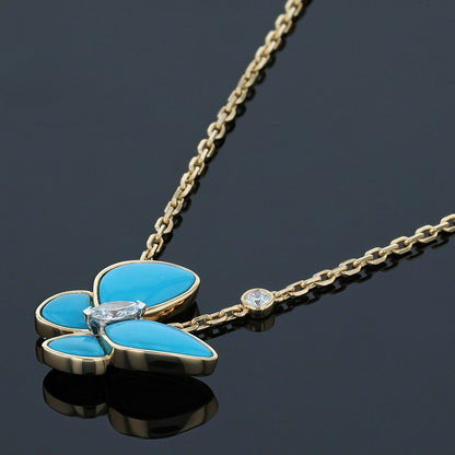 Van Cleef & Arpels Deux Papillons turquoise, diamonds and gold necklace