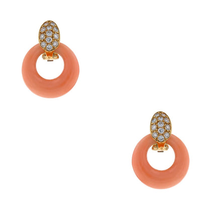 Van Cleef & Arpels diamonds, gold and pink coral earrings