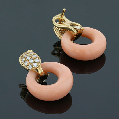 Van Cleef & Arpels diamonds, gold and pink coral earrings