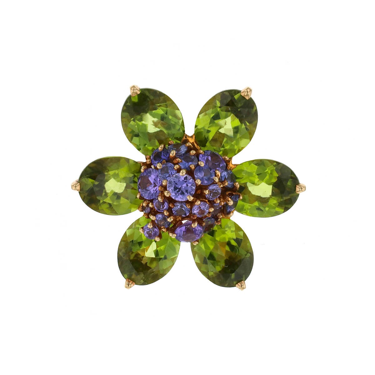 van cleef & arpels hawa peridots, amethysts and gold brooch