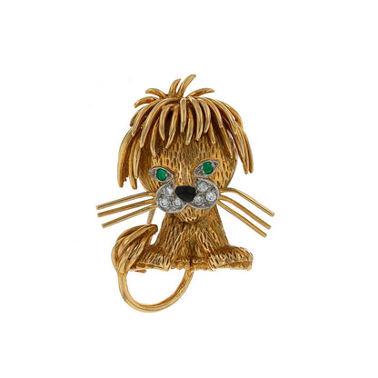 Van Cleef & Arpels Lion EbouriffŽ gold, platinum, diamonds, emeralds and enamel brooch