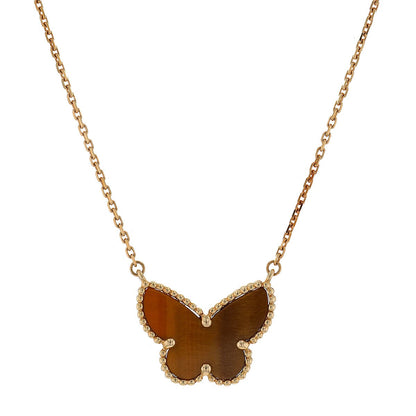 Van Cleef & Arpels Lucky Alhambra Papillon tiger's eye quartz and gold necklace