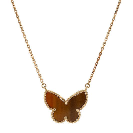 Van Cleef & Arpels Lucky Alhambra Papillon tiger's eye quartz and gold necklace