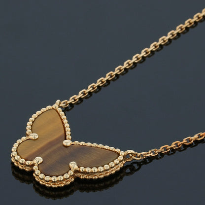 Van Cleef & Arpels Lucky Alhambra Papillon tiger's eye quartz and gold necklace
