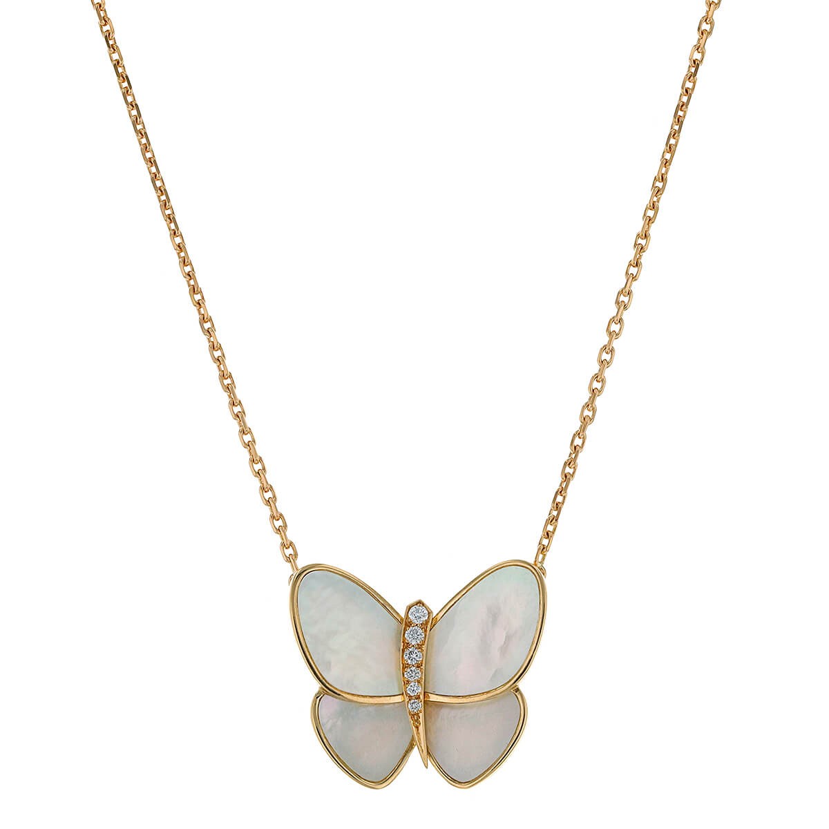 van cleef & arpels mother-of-pearl, diamonds and gold necklace