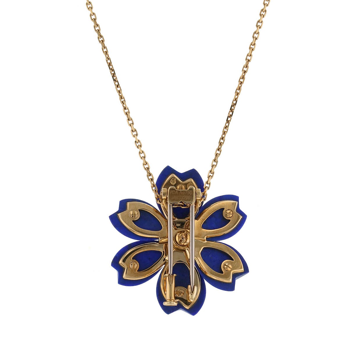 van cleef & arpels rose de no‘l lapis lazuli, diamonds and gold brooch necklace