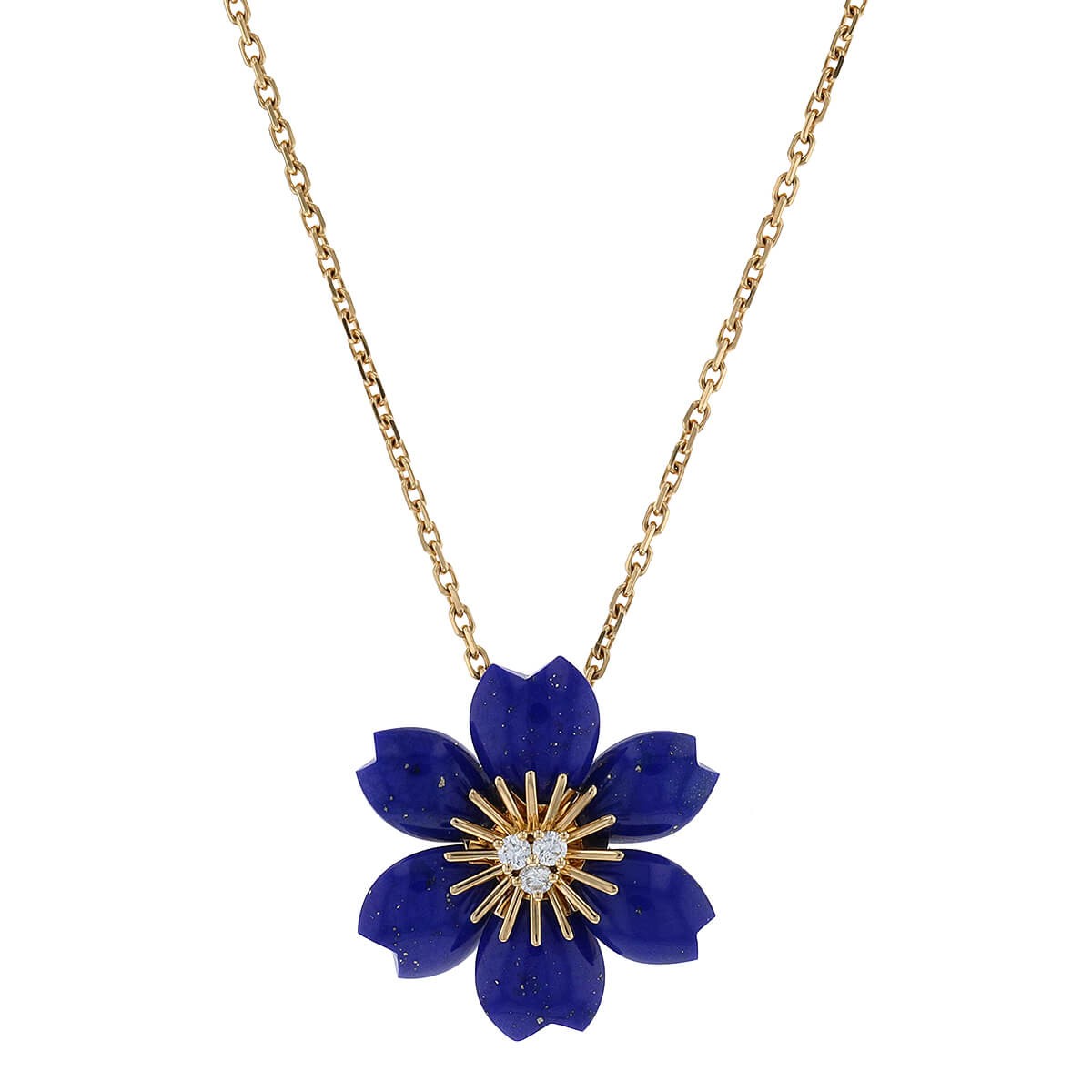 van cleef & arpels rose de no‘l lapis lazuli, diamonds and gold necklace