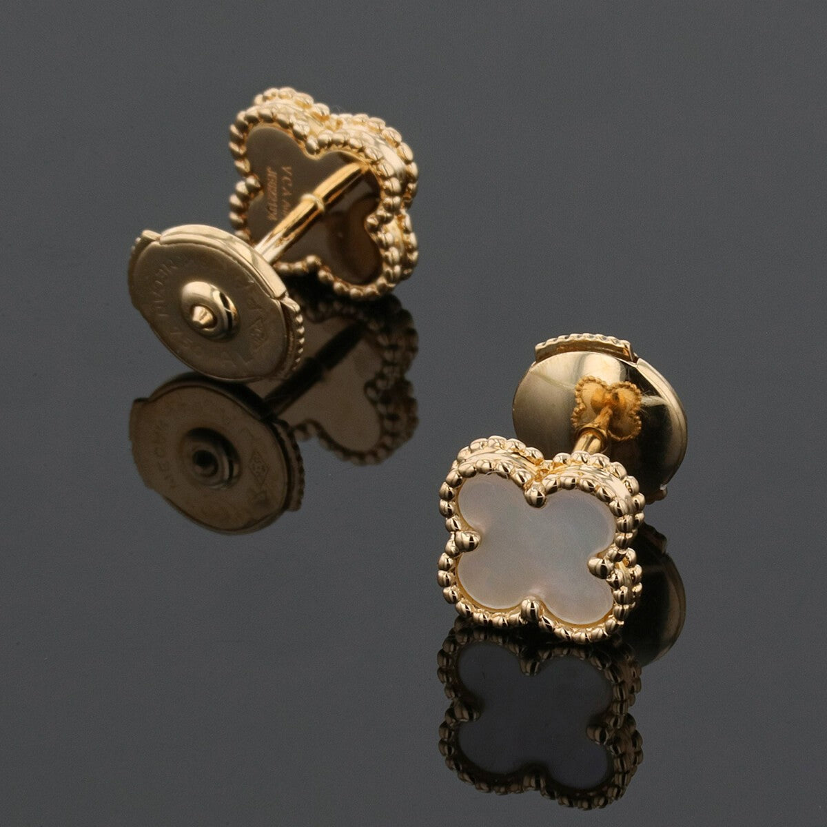van cleef & arpels sweet alhambra mother-of-pearl and gold earrings