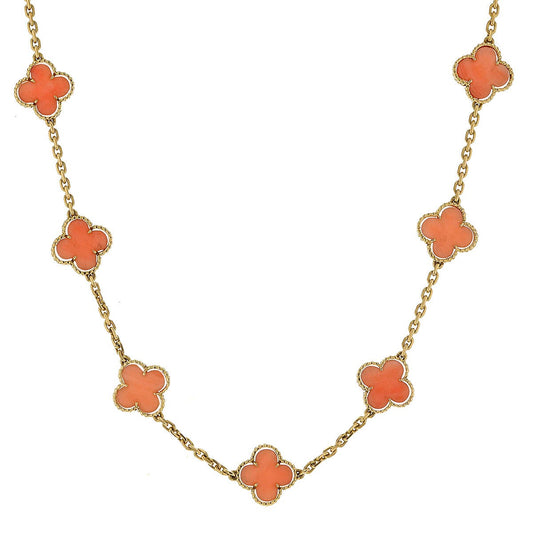 Van Cleef & Arpels Vintage Alhambra coral and gold long necklace