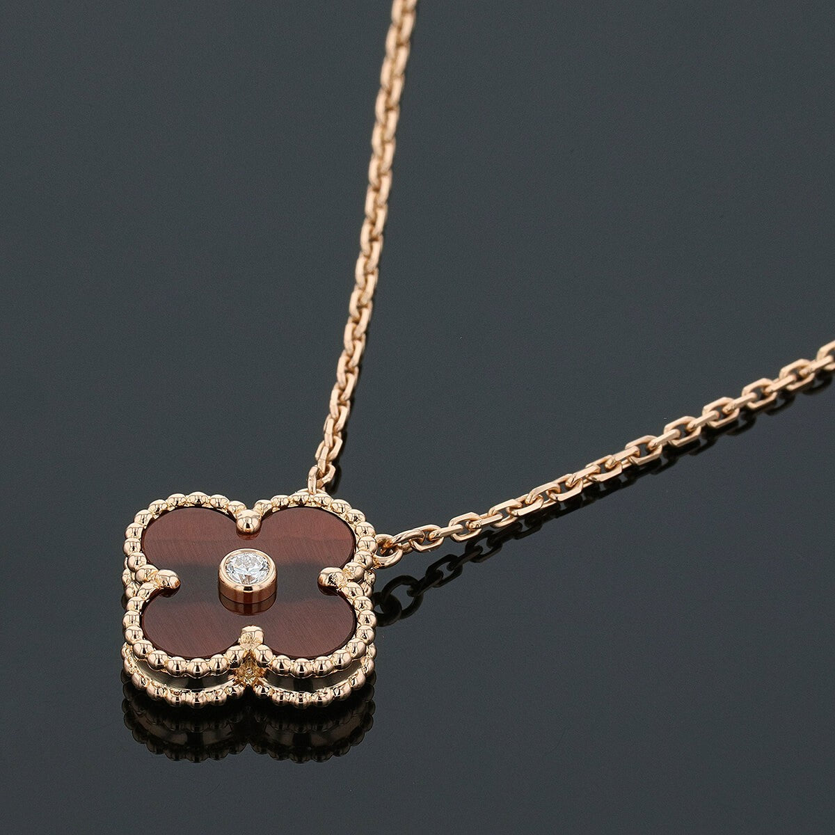 van cleef & arpels vintage alhambra gold, bullõs eye quartz and diamond necklace