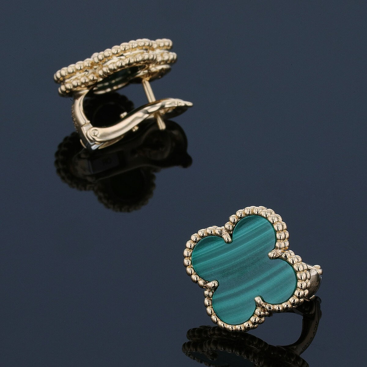 van cleef & arpels vintage alhambra malachite and gold earrings