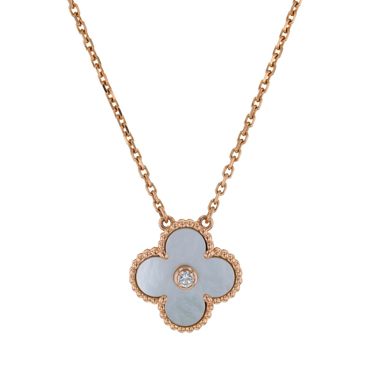 van cleef & arpels vintage alhambra mother-of-pearl, diamond and gold necklace