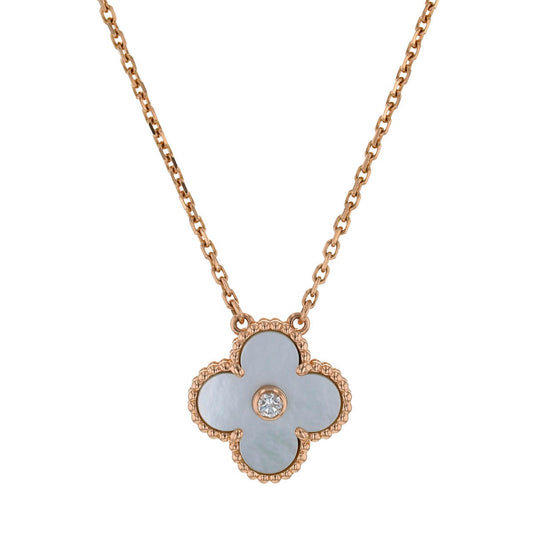 Van Cleef & Arpels Vintage Alhambra mother-of-pearl, diamond and gold necklace