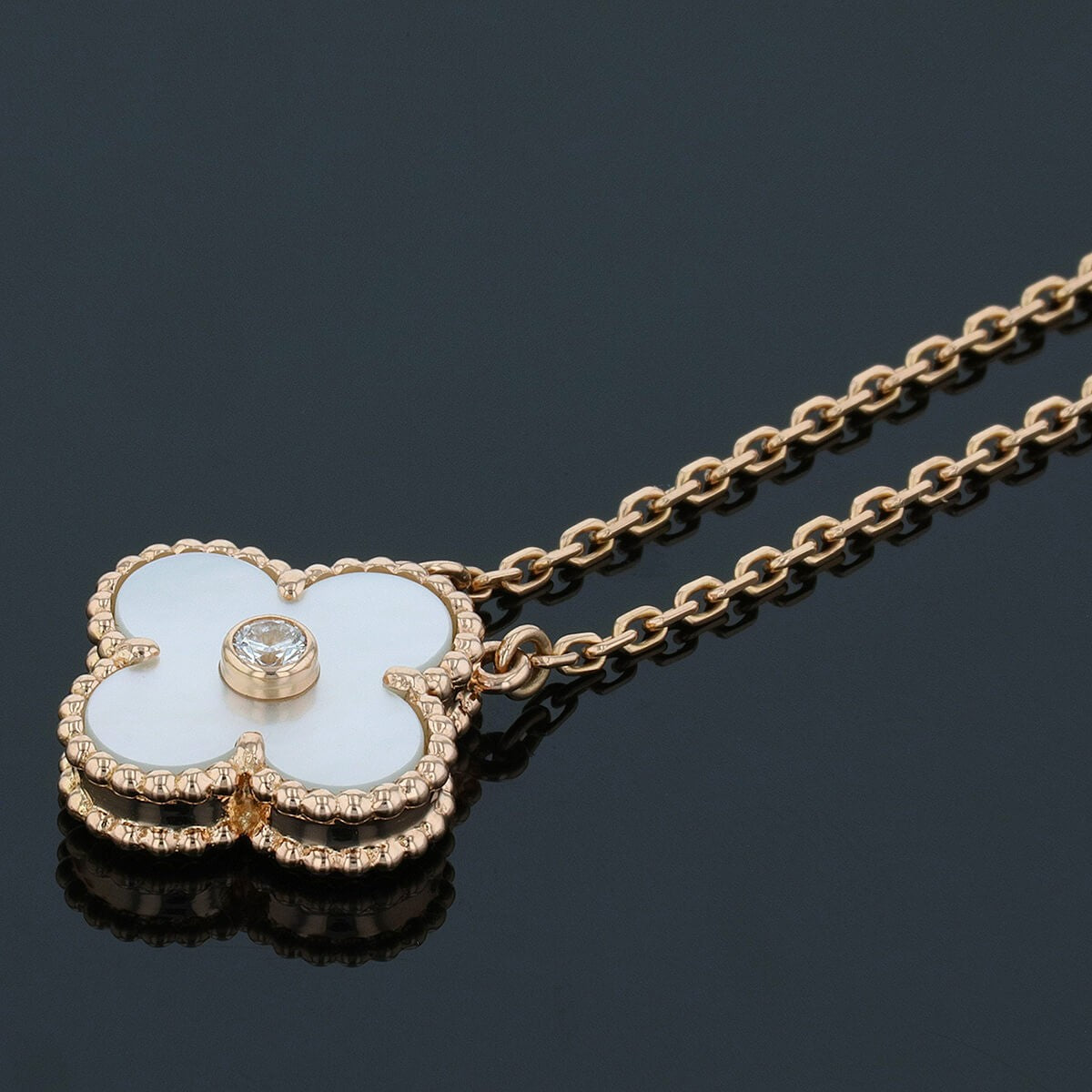 van cleef & arpels vintage alhambra mother-of-pearl, diamond and gold necklace