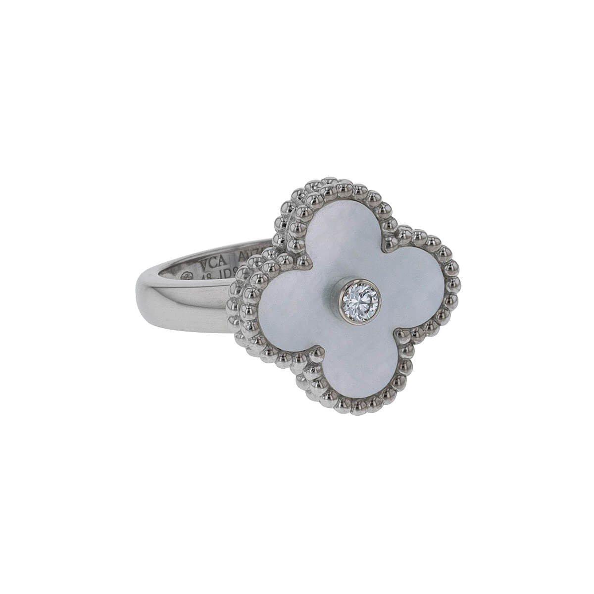 van cleef & arpels vintage alhambra mother-of-pearl, diamond and gold ring