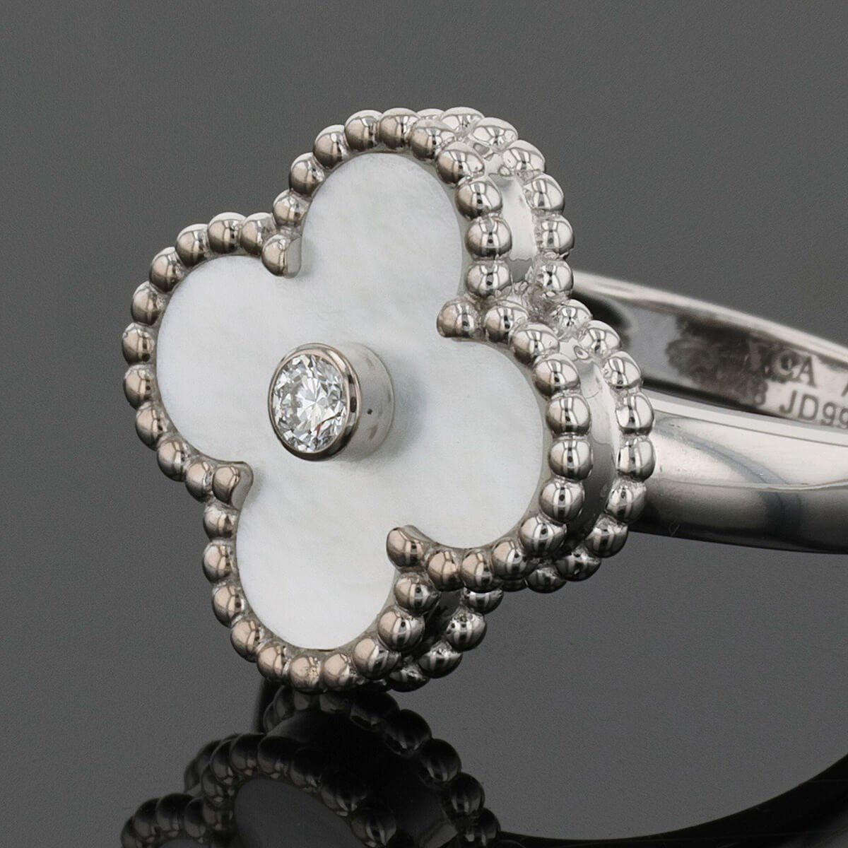 van cleef & arpels vintage alhambra mother-of-pearl, diamond and gold ring