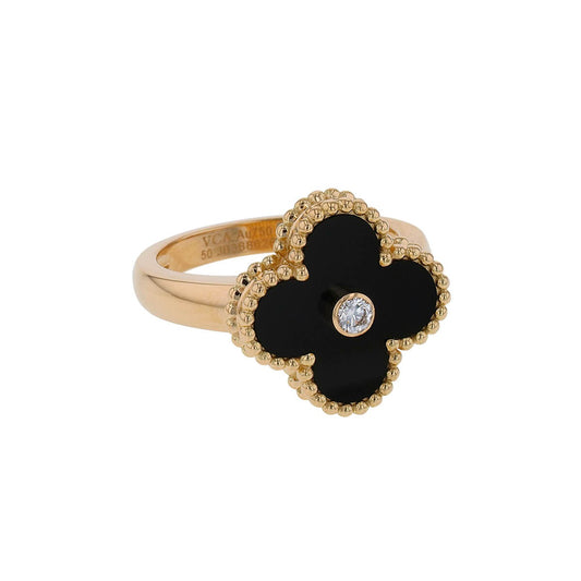 Van Cleef & Arpels Vintage Alhambra onyx, diamond and gold ring