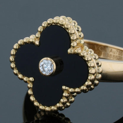 Van Cleef & Arpels Vintage Alhambra onyx, diamond and gold ring