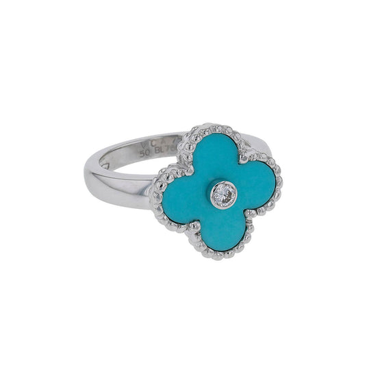 Van Cleef & Arpels Vintage Alhambra turquoise, diamond and gold ring
