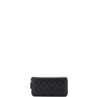 Zip Around Wallet With Pearl Chain Quilted Lambskin Long