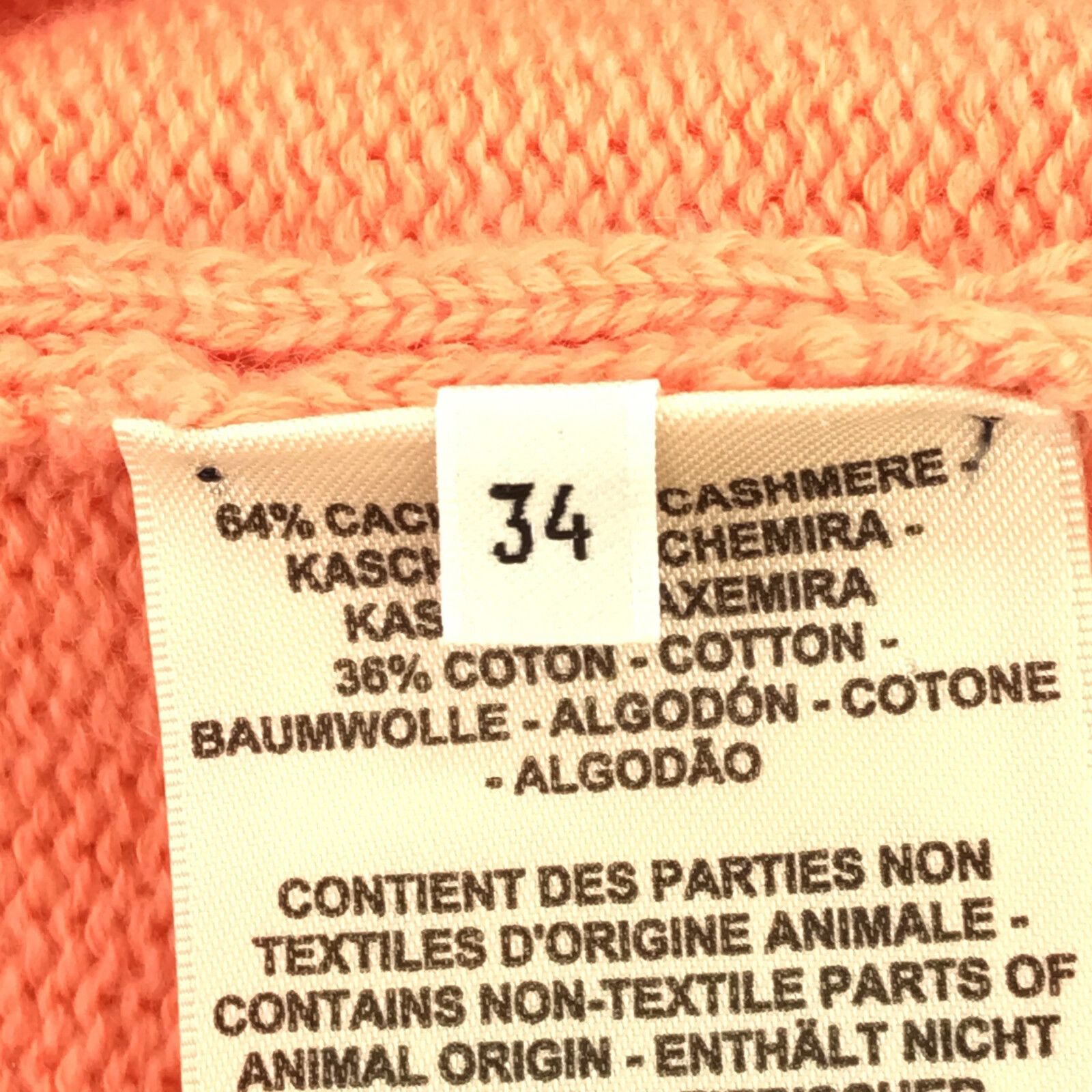 Hermes Jacket Knitwear Cardigan Cashmere Cotton Orange  34