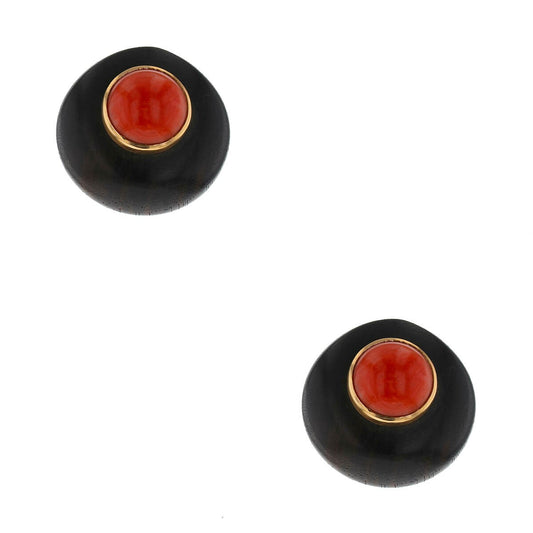 Wood, coral and gold earrings