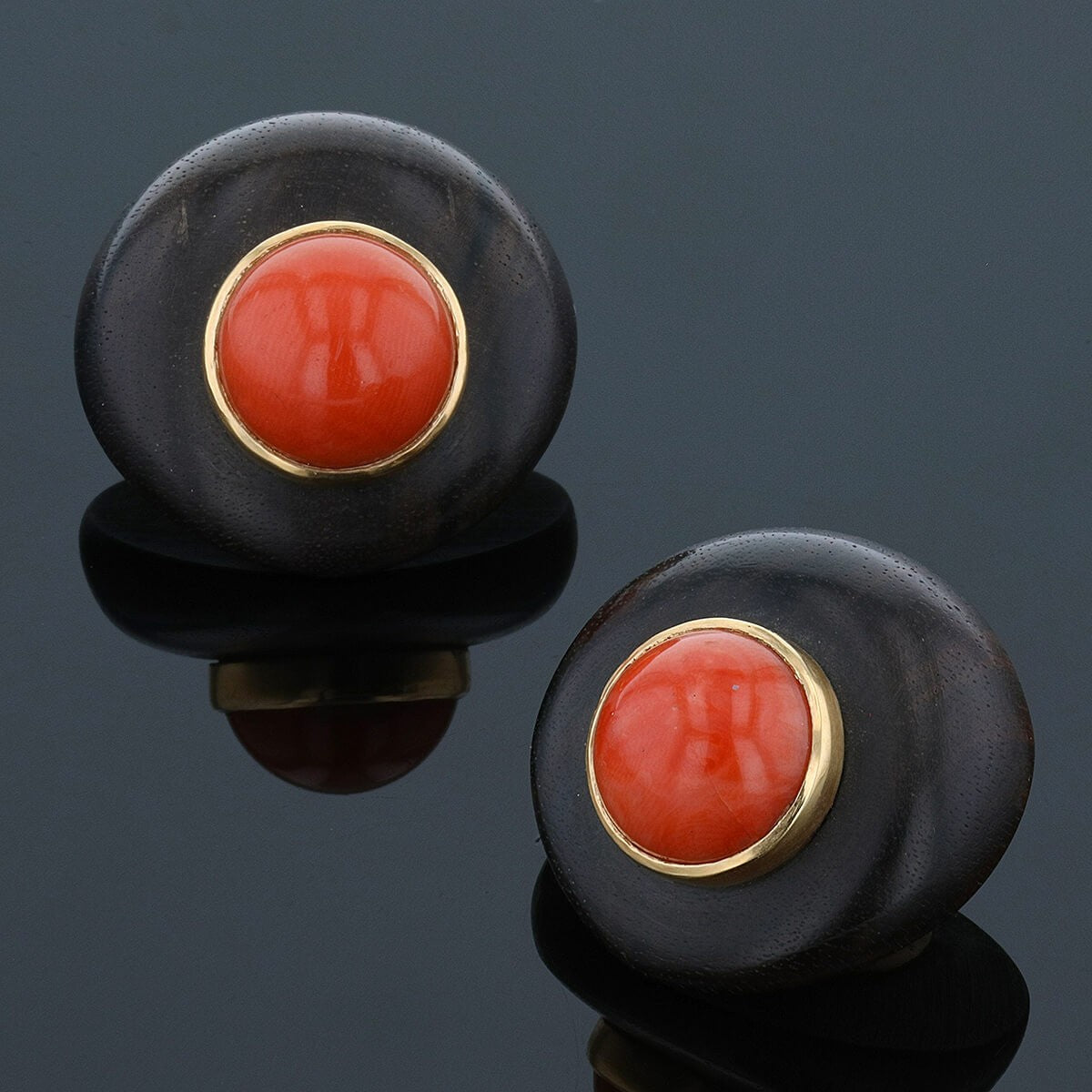 wood, coral and gold earrings