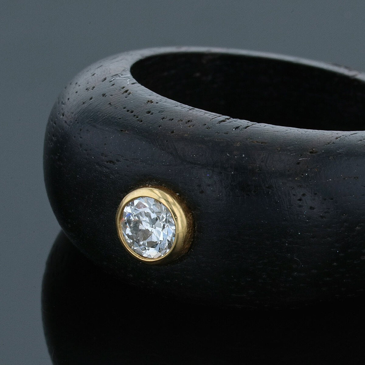wood, diamond and gold ring