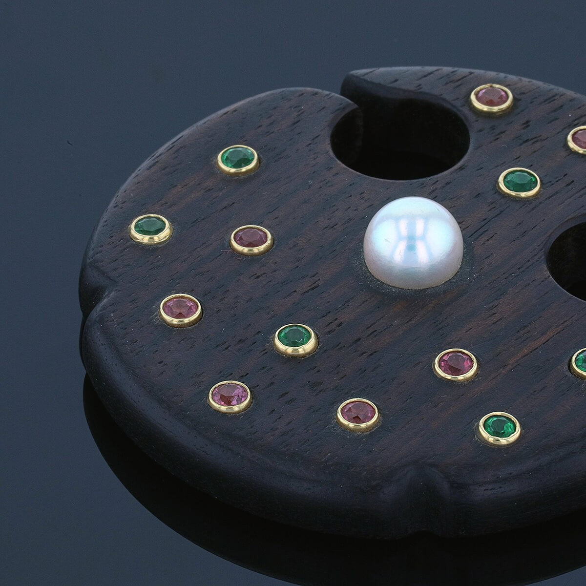 wood, fine stones and gold pendant