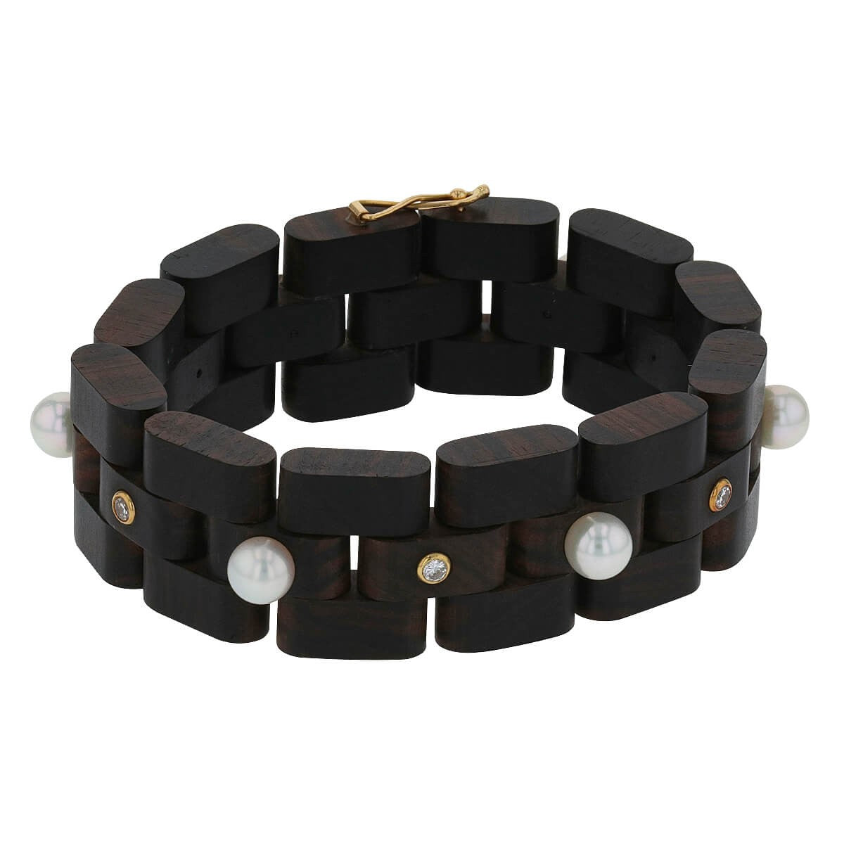 wood, pearls, diamonds and gold bracelet