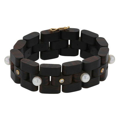 Wood, pearls, diamonds and gold bracelet