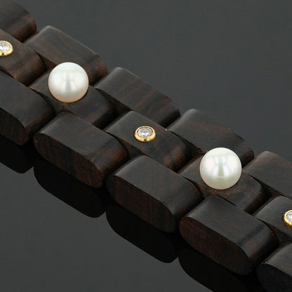 Wood, pearls, diamonds and gold bracelet
