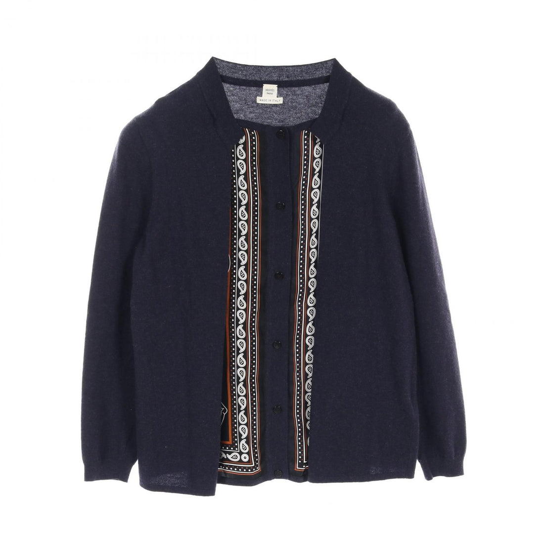 Hermes Les Cles Bandana Cardigan Jacket 67-7762 Silk Wool Navy 